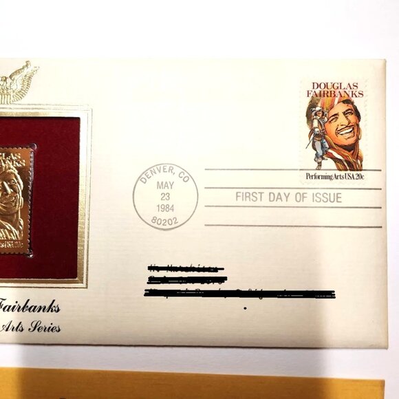 Douglas Fairbanks Actor Performing Arts 1984 1st Day USPS 22KT GOLD STAMP Stamp - Picture 5 of 12